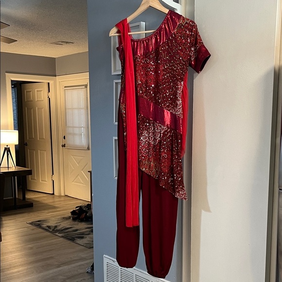 Algy Women’s Red Velvet Sequin Dance Costume Cosplay Size Adult Large Dancewear - Picture 5 of 12